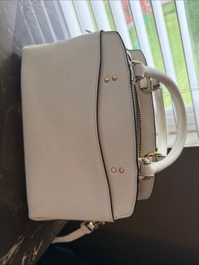 Coach White Leather Top-Handle Satchel with Gold Hardware